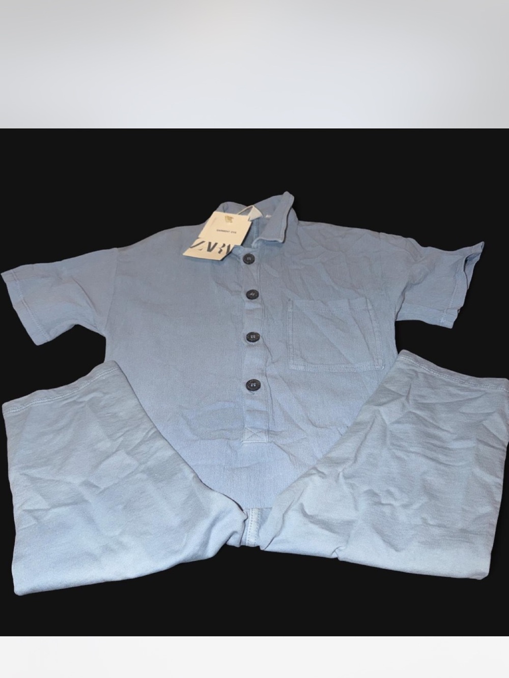 Zara Light Blue Short-Sleeve Kids Romper with Buttons